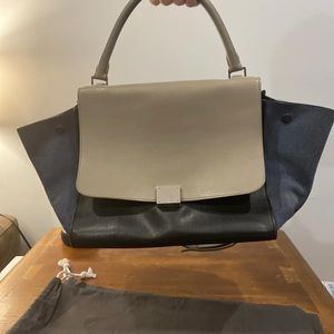 Celine Trapeze medium bag - blue & grey suede